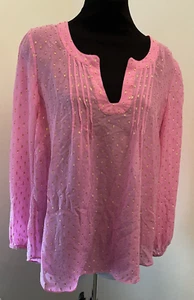 Lilly Pulitzer WOMEN'S Large Colby Pink Silk Blend Sheer Metallic Accent Top - Picture 1 of 4
