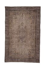 Vintage Distressed Turkish Floral Rug in Neutral Colors, Decorative Wool Carpet