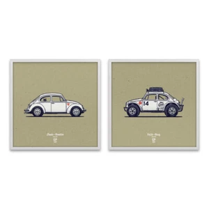 Cartel Clásico Escarabajo, Baja Bug Estampado - Juego de 2 - Imagen 1 de 3