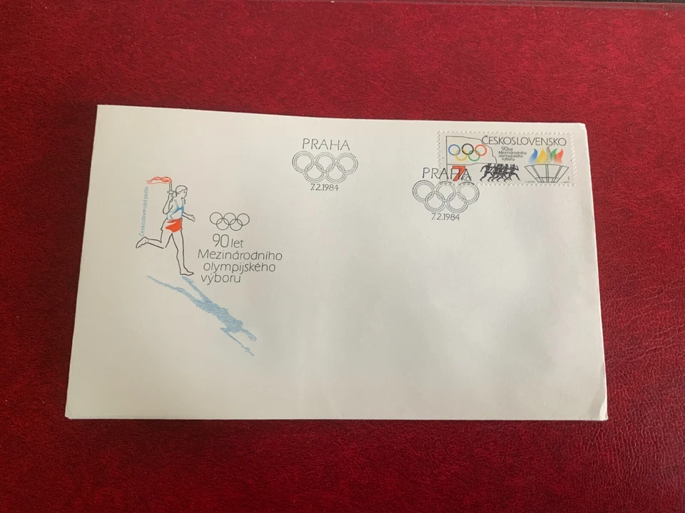 CZECHOSLOVAKIA 1984 FDC OLYMPIC GAMES COMMITTEE TORCH RINGS FLAME RUNNERS - Image 1 of 1