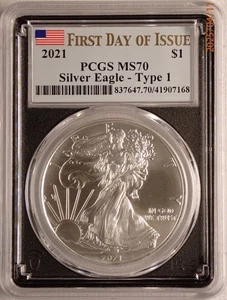 2021 SILVER AMERICAN EAGLE TYPE 1 $1 US PCGS FIRST DAY OF ISSUE FDOI MS70 - Picture 1 of 2