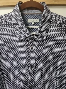 Ted Baker London Mens "Lanalon" LS Button Up Shirt Blue Geo Print Tan 5 XL $175 - Picture 1 of 13