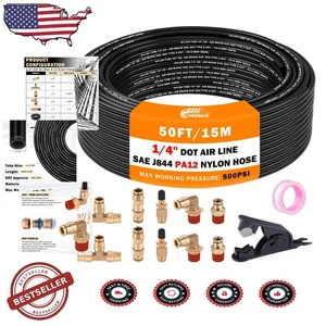 Heavy Duty 50ft DOT Air Brake Hose & Brass Fittings for Suspension Systems - Picture 1 of 9