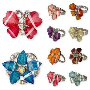 Lote De Colección De 9 Anillos De Moda Coloridos Ajustables Con Piedras Preciosas De Mariposa y Flor - Imagen 1 de 19