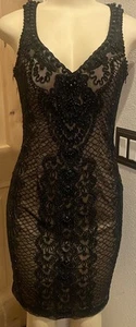 Sue Wong Nocturne Black Beaded Cocktail Dress Embroidered Nude Illusion *sz 0 - Picture 1 of 8