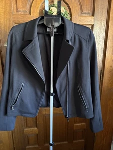 Liz Claiborne Simply Liz Black Zip Front Moto Jacket Black Size Medium - Picture 1 of 8