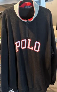 Polo Ralph Lauren Men's Polar Fleece Logo BLK Knit 3/4 Zip Flag Patch 4XLT USED - Picture 1 of 6