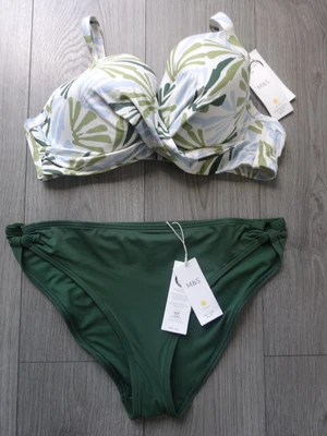 M&S MARKS & SPENCER GREEN MIX BIKINI SET UK SIZE 40DD TOP UK SIZE 16 BOTTOMS - Image 1 of 4