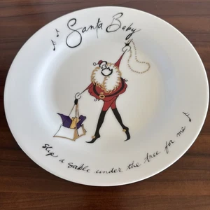 Pottery Barn Santa Baby Christmas Salad Plate Slip a Sable Under the Tree for Me - Picture 1 of 5