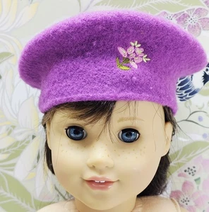 American Girl Hat Just Like You Photographer Outfit - Purple Beret Hat W/ Flower - Picture 1 of 6