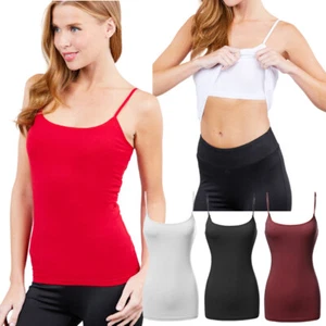 CAMI Camisole with Built in Shelf BRA Adjustable Spaghetti Strap Layer Tank Top - Picture 1 of 44