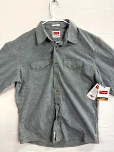 Wrangler Western Shirt Men's Large Gray White Denim Striped Slim Fit Pearl Snap - Picture 1 of 13