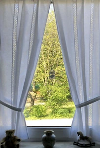 Country house curtain set 2pcs white lace 140x75total 150cm wide + 2 ribbons - Picture 1 of 1