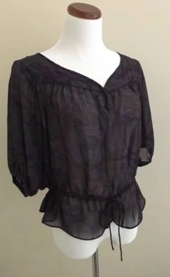 Blusa Camponesa Feminina American Living, Estampa Paisley Roxa, Tamanho Médio, Nova Sem etiquetas - Imagem 1 de 4