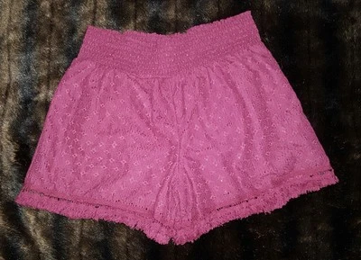 Xhilaration Womens Shorts XS Dark Red Eyelet Fringe Pull On Boho Festival Ruched - Image 1 of 3