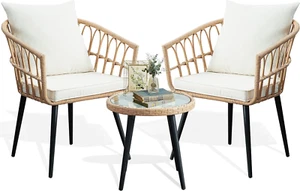 3 Piece Patio Bistro Chair Set Outdoor Wicker Apartment Balcony Furniture Rattan - Picture 1 of 7