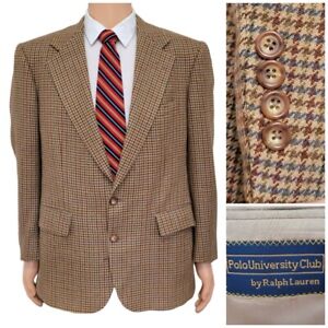 Vintage Ralph Lauren University Sport Coat 40R Tweed Houndstooth Suit Jacket USA
