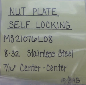 (10) Nut Plate Self Locking 8-32 7/16 center-center MS21076L08 Stainless Steel - Picture 1 of 2