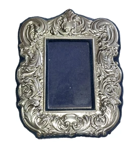 Sterling Silver Ornate Repousse Photo Picture Frame Easel Back Vintage - Picture 1 of 5