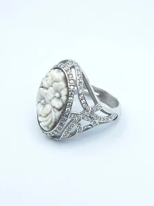 ANELLO 100 BRILLANTI IN ARGENTO 925 RODIATO CON CAMMEO CAMEO CONCHIGLIA DONNA - Foto 1 di 9