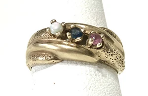 Anello in oro giallo 10 carati pepita opale blu topazio rosa tormalina misura 8,25 - Foto 1 di 12