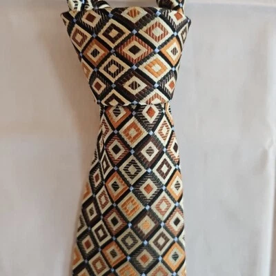 Bruno Piattelli 棕色米色几何图案 100% 真丝领带 60L 3.25W — 第 1/4 张图片
