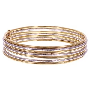 Italian 14k Two-Tone Gold Plain & Textured 7 Days Bangle Bracelet Set 8" 11.3g - Picture 1 of 4