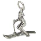 Lady Female Skier Sterling Silver Charm .925 X 1 Skiing Charms-