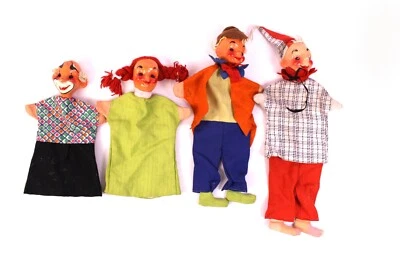 4 antike Theaterpuppen Handpuppen Handspielpuppen Massekopf Gretel Seppel Kasper - Bild 1 von 2