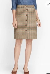 NWT! Talbots A-Line Plaid Button Front Wool Blend Knee Length Skirt Size: 6 - Picture 1 of 8