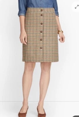 NWT! Talbots A-Line Plaid Button Front Wool Blend Knee Length Skirt Size: 6 - Image 1 of 4