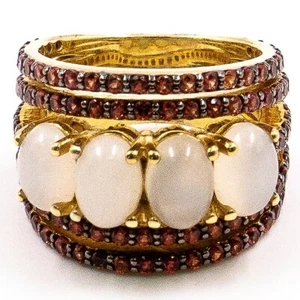 5.76ct Natural Red Sapphire White Moonstone Ring 925 Sliver in Gold Plated Size6 - Picture 1 of 6