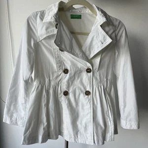 United Colors of Benetton Girls Kids Coat 8-9Y Double Breast White Rain Winter - Picture 1 of 6