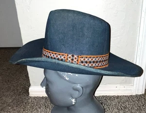 Vintage 1970er Jahre YA Youngan Blue Jean Denim Cowboy Western Hut Passform ist Large 7-7 1/2 - Bild 1 von 6