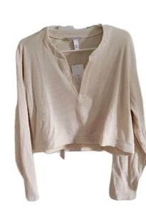 Isabel Beige  Long Sleeve Fitted Crop Blouse Size XXL Maternity Fit Baby Bump - Picture 1 of 10