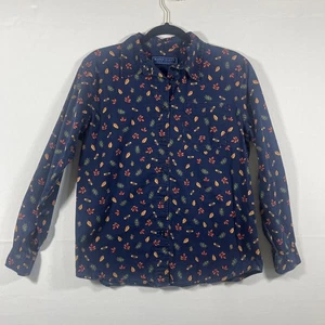 Karen Scott Bluse Damen Größe M Blau Blätter Herbst Vintage - Bild 1 von 6