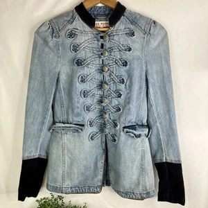 Free People Denim Jean Jacket Seamed And Structured Military Style XS - Picture 1 of 5