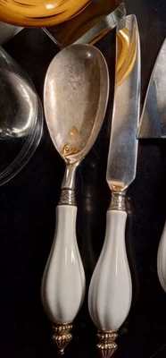 GODINGER SILVER ART CO-2 piezas juego de servir placa de plata con asas de porcelana blanca Foto 1 de 4