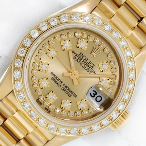 ROLEX LADIES QUICK-SET PRESIDENT CHAMPAGNE DIAMOND DIAL 18K YELLOW GOLD WATCH - Picture 1 of 10