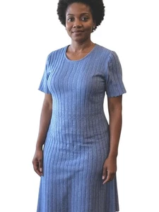 Peruvian Connection strukturiertes Strick-Midikleid Pima-Baumwolle Flügelärmel türkis ombre L - Bild 1 von 7
