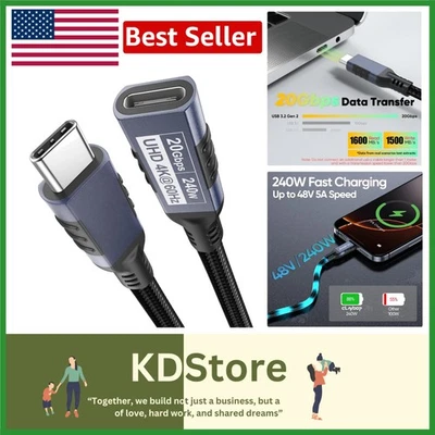 Ultra Fast 3ft USB C Extension Cable – 20Gbps Data, 240W Charging, 4K@60Hz - Image 1 of 4