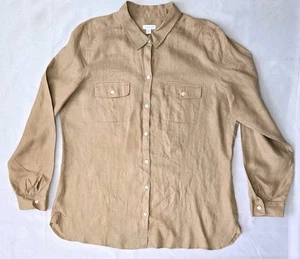 J Jill Leinenhemd Damen XL Tall hellbraun Boho klassisch Button Down Kragen Taschen - Bild 1 von 10