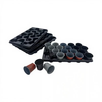 9cm Plant Pots With Carry Trays Transport Market Round Nursery Pot Tray Plastic - Image 1 of 3