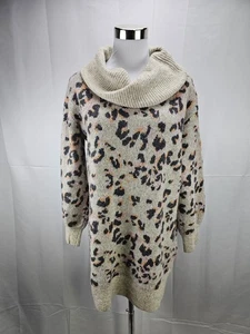Anthropologie Size S Emma Grey Cowl Neck Leopard Animal Tunic Sweater MSRP $168 - Picture 1 of 9