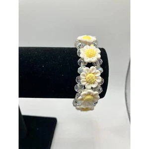 Bracciale Vintage Cristallo Margherita Bianco Elasticizzato Lunghezza 3,5 Pollici! - Foto 1 di 7