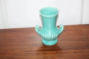 Vintage McCoy Turquoise Pottery Grecian Style 6'' Art Deco Blue Green Vase - Picture 1 of 8