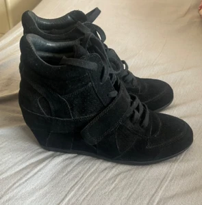 NEW LADIES ASH BLACK SUEDE HIGH WEDGE LACED BOWIE SNEAKER BOOTS. 7/40 £132 - Picture 1 of 11