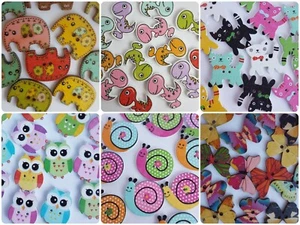 TIER SCRAPBOOKING KNÖPFE - HOLZ, EULE, KATZE, SCHMETTERLING, DINOSAURIER, SCHNECKE, KIND - Bild 1 von 13