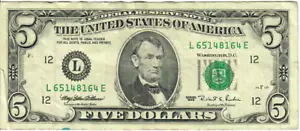 1995 5$ FRN - Small portrait w/ security thread - MEW/RER L65148164E - #15339 - Picture 1 of 2