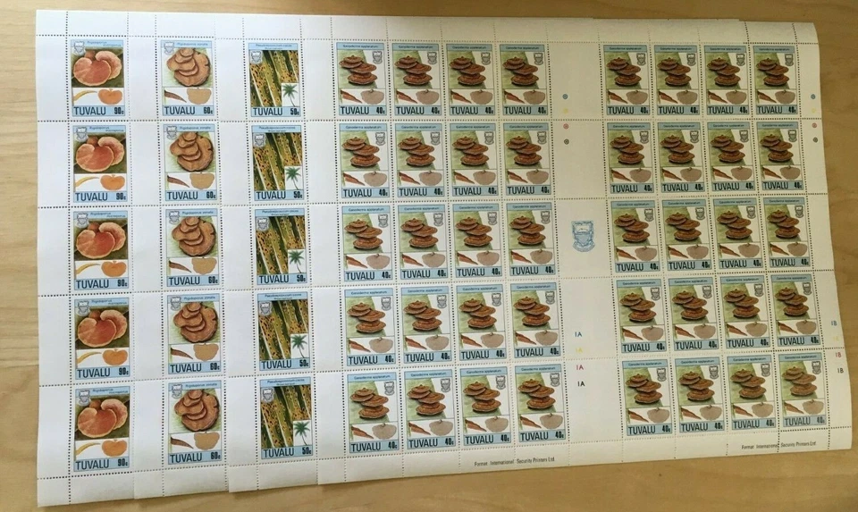 FULL SHEETS Tuvalu 1988 - Mushrooms - 4 Sheets of 40 Stamps Scott #497-500 - MNH - Image 1 of 1